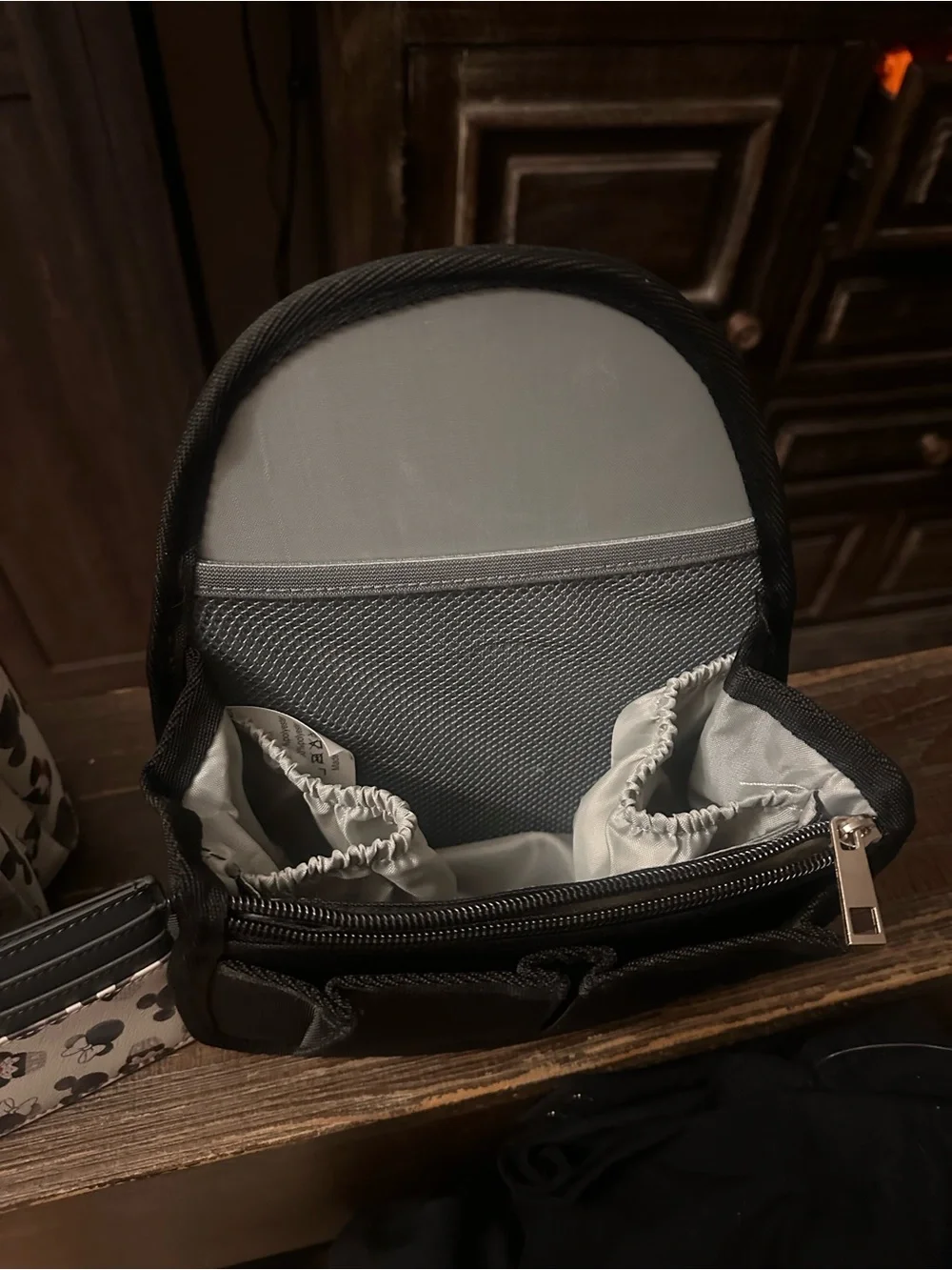 Disney Loungefly Minnie Mouse Gray Patterned Mini Backpack & Cardholder